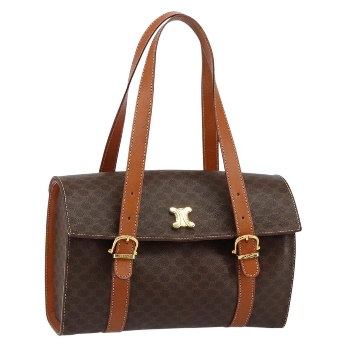 Celine Macadam Canvas Hand Bag Pvc Leather Brown Auth Ki6046